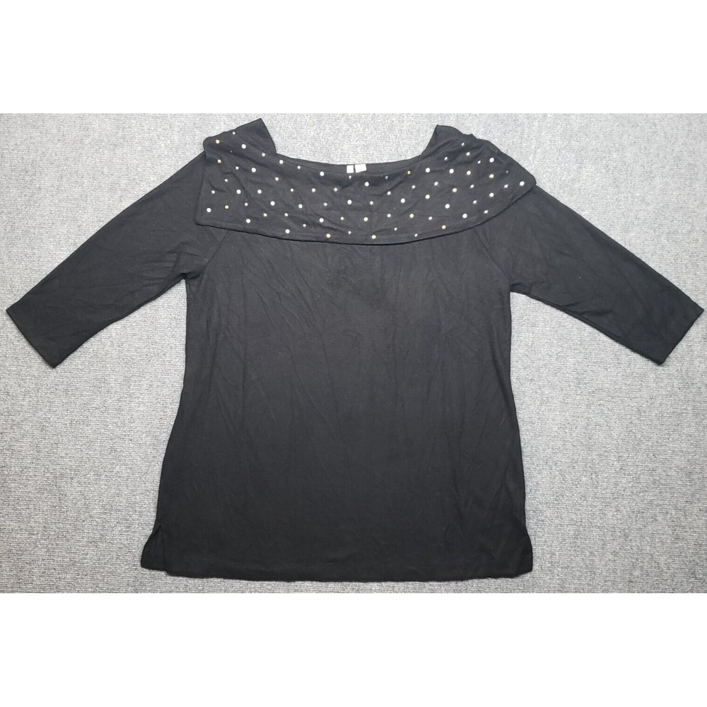 C Est 1946 Sweater Womens L Black Back Off Shoulder Polka Dot 3/4 Sleeve New